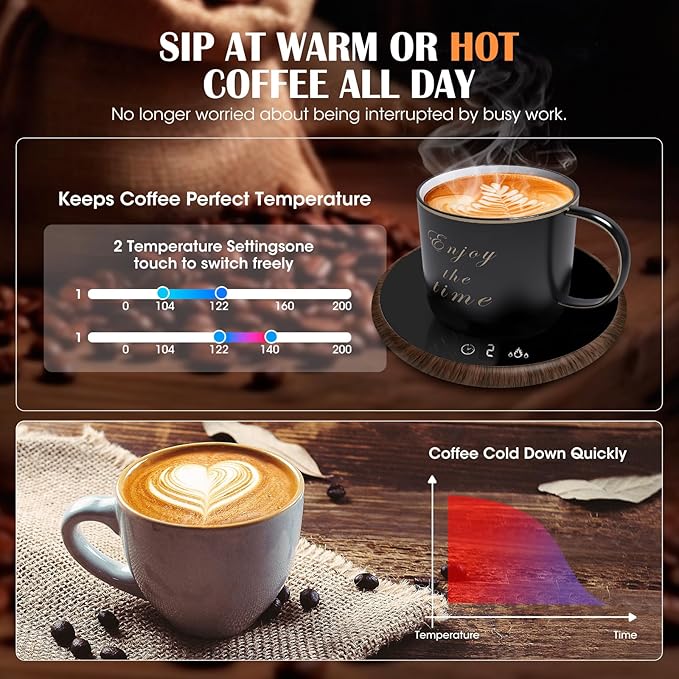 Coffee Mug Warmer, Electric Smart Beverage Mug Warmer Cup Warmer with Touch Tech & LED Backlit Display, Coffee Warmer for Home Office Coffee Mug, with Two Temperature Settings (Deep wood grain)