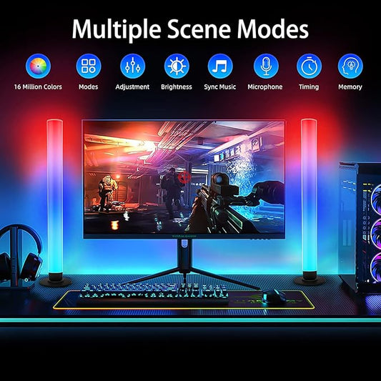 Smart LED Light Bars, Gaming Lights RGB Flow Light Bars 16 Million Colors Multiple Lighting Effects TV Backlights, Remote Control and App Control, Music Sync for PC, Room Decorative, Ambient Lighting(37cm length)