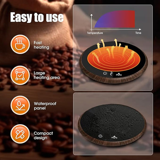 Coffee Mug Warmer, Electric Smart Beverage Mug Warmer Cup Warmer with Touch Tech & LED Backlit Display, Coffee Warmer for Home Office Coffee Mug, with Two Temperature Settings (Deep wood grain)