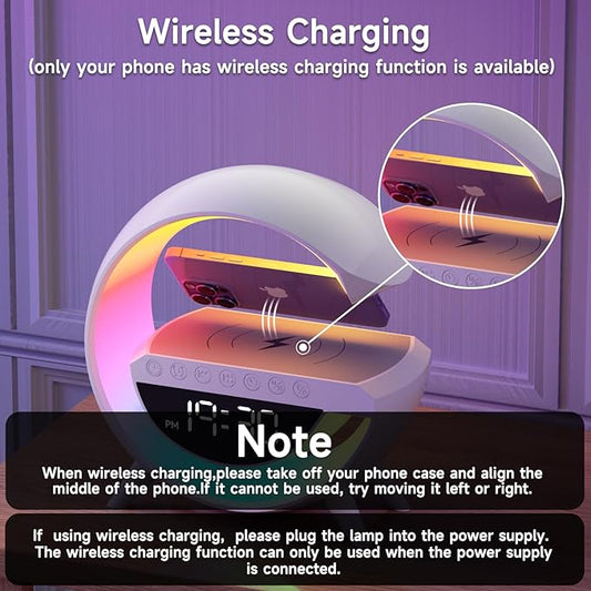 Atmosphere Lamp with 15W Wireless Charger Led Alarm Clock Dimmable Ambient Light Smart Table Lamp with Bluetooth Speaker Dazzling Running Lights 13 Modes Lights for Adults Kids Office Bedroom (White) [Energy Class A]