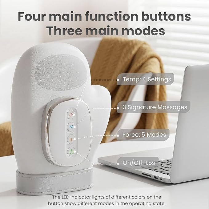Hand Massager Airbag,Hand Warmer for Arthritis&Air Compression Hand Massager,3 Massages/3 Temperatures/5 Levels/Auto Timer/Rechargea,Carpal Tunnel & Joint Pain Palm Massager