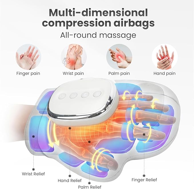 Hand Massager Airbag,Hand Warmer for Arthritis&Air Compression Hand Massager,3 Massages/3 Temperatures/5 Levels/Auto Timer/Rechargea,Carpal Tunnel & Joint Pain Palm Massager