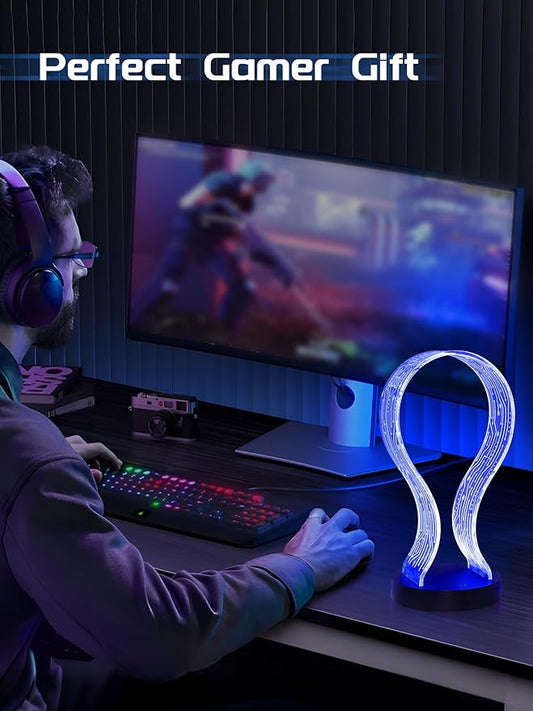 Mart Light Up Headphone Stand with 16 Color Lights, PCB Pattern Acrylic Headset Stand with 1 USB and 1 Type-C Charging Ports