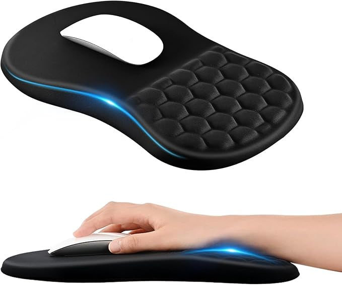 EooCoo Mouse Mat Wrist Support with Massage Design, Gaming Mouse Pad, Ergonomic Wrist Rest Pain Relief Mousepad with Smooth Lycra Surface & Non-Slip PU Base, Home Office PC Desk Accessories, Black