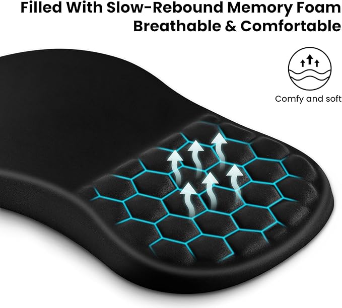 EooCoo Mouse Mat Wrist Support with Massage Design, Gaming Mouse Pad, Ergonomic Wrist Rest Pain Relief Mousepad with Smooth Lycra Surface & Non-Slip PU Base, Home Office PC Desk Accessories, Black