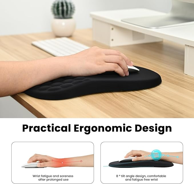 EooCoo Mouse Mat Wrist Support with Massage Design, Gaming Mouse Pad, Ergonomic Wrist Rest Pain Relief Mousepad with Smooth Lycra Surface & Non-Slip PU Base, Home Office PC Desk Accessories, Black