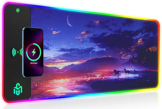 GIM Wireless Charging RGB Gaming Mouse Pad 15W, LED Mouse Mat 800x300x4MM, 10 Light Modes Extra Large Mousepad Non-Slip Rubber Base Computer Keyboard Mat for Gaming (Purple)