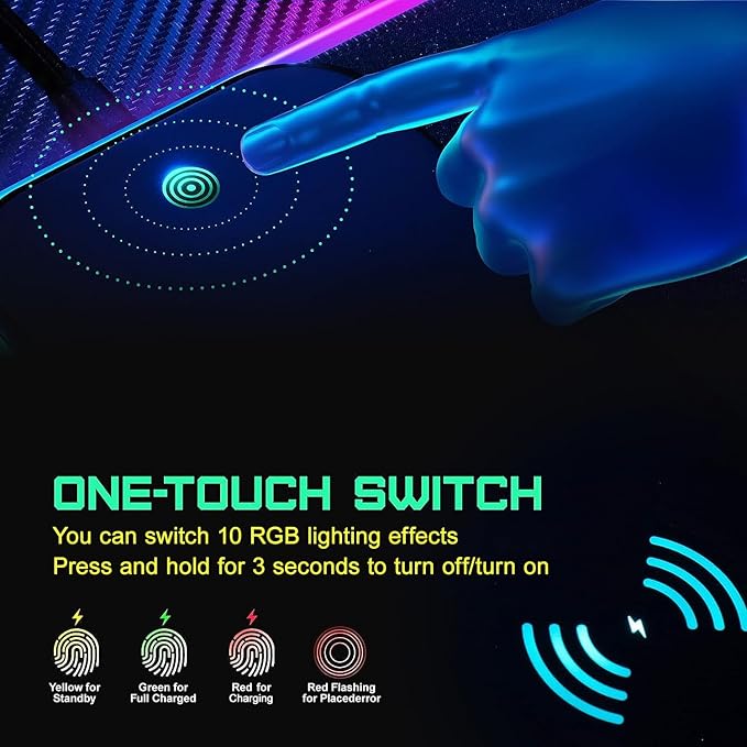 GIM Wireless Charging RGB Gaming Mouse Pad 15W, LED Mouse Mat 800x300x4MM, 10 Light Modes Extra Large Mousepad Non-Slip Rubber Base Computer Keyboard Mat for Gaming (Purple)