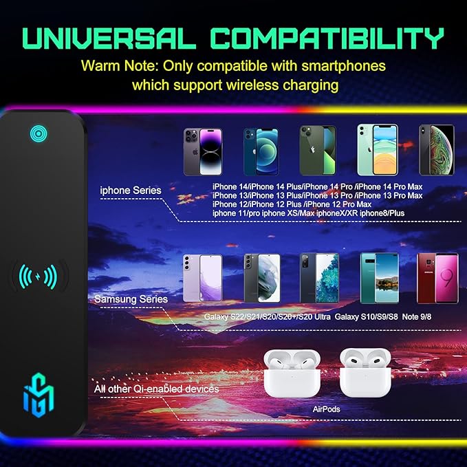 GIM Wireless Charging RGB Gaming Mouse Pad 15W, LED Mouse Mat 800x300x4MM, 10 Light Modes Extra Large Mousepad Non-Slip Rubber Base Computer Keyboard Mat for Gaming (Purple)